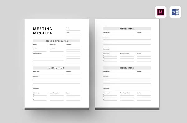 Meeting Minutes PDF, MS Word, InDesign Templates