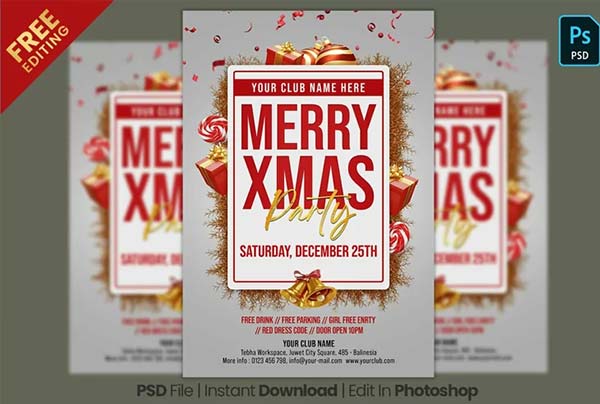 Modern Merry Christmas Party Flyer Template