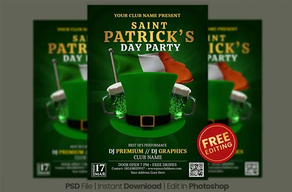 Modern Style Saint Patricks Party Flyer Template