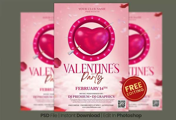 Modern Style Valentines Party Flyer Template