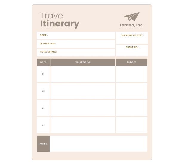 Pink Color Blank Travel Itinerary Templates