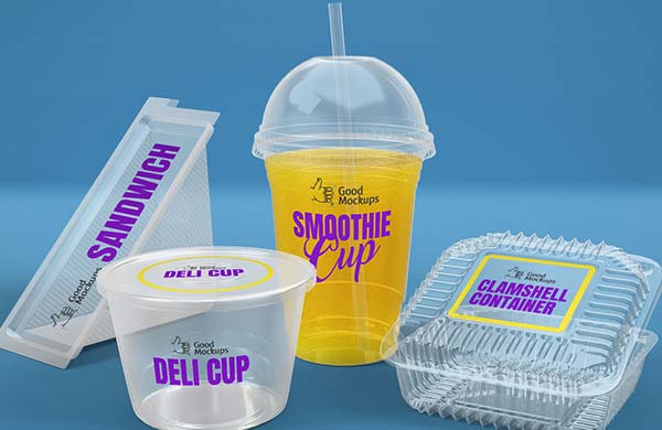 Transparent Sandwich Box and Cup Free Mockup