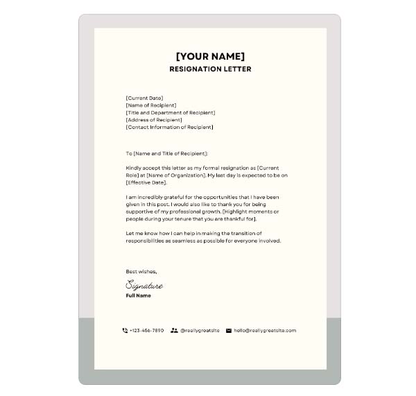 Blank Resignation Letter in Word