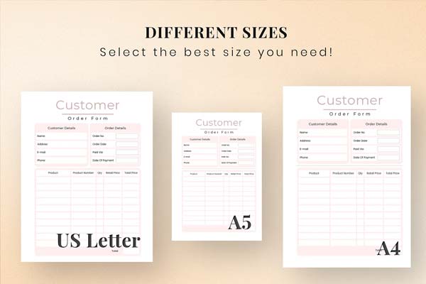 Customer Order Form Printable Template