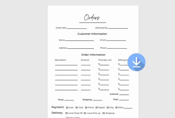 Editable Order Form Design Template