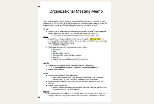 Employee Organizational Meeting Memo