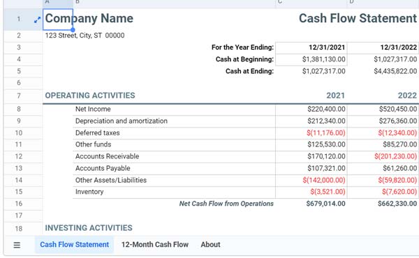 Free Cash Statement Excel Template