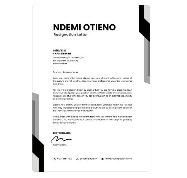 Modern Resignation Letter Printable Template