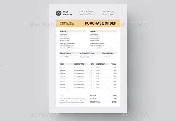 Purchase Order MS Word And Indesign Template
