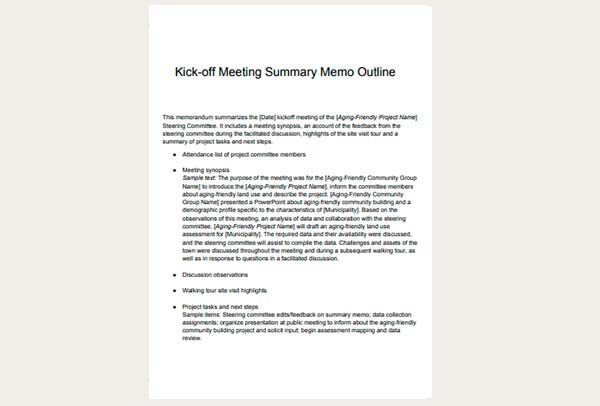 Staff Meeting Summary Memo Outline