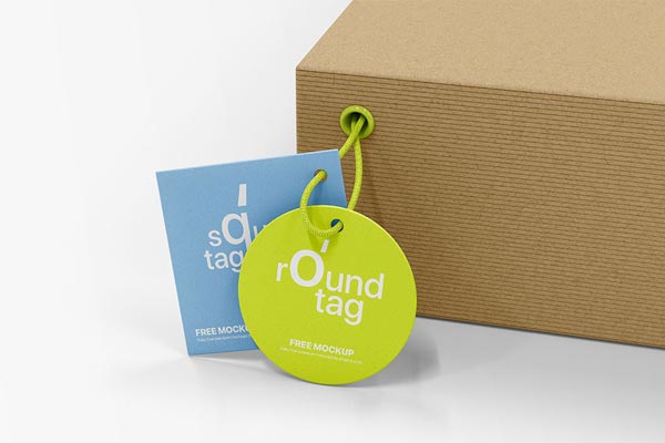 Free Box with Label Tag Mockup