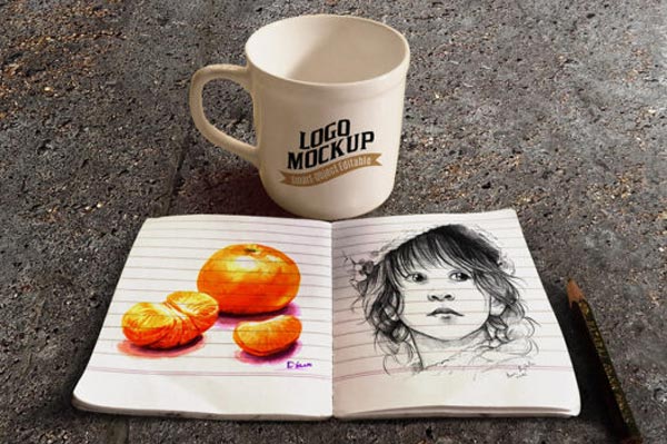Free Coffee Cup and Sketchbook Mockup