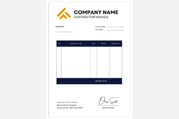 Blank Contractor Invoice Template