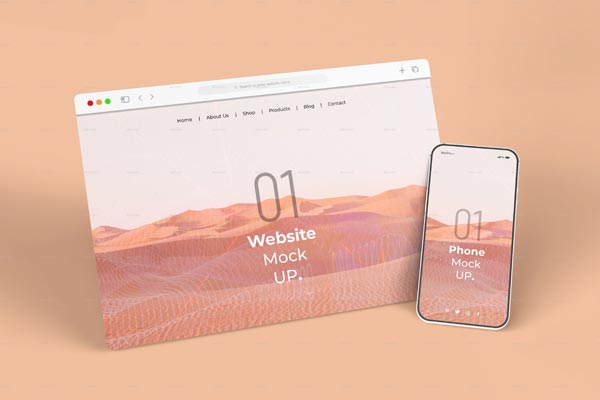 Web Browser with Mobile Screen Mockup