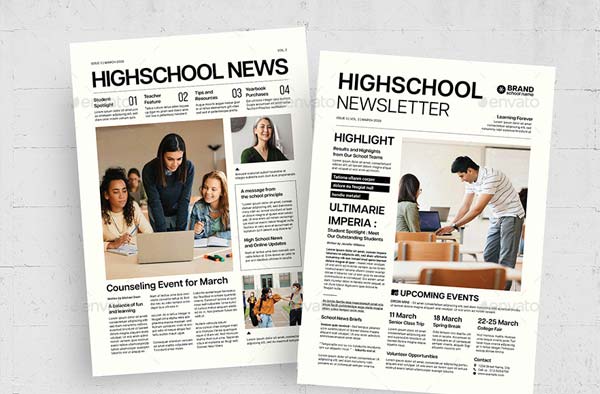 High School Newsletter Printable Template