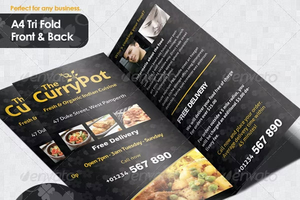 Takeaway Food Menu Trifold Brochure Template