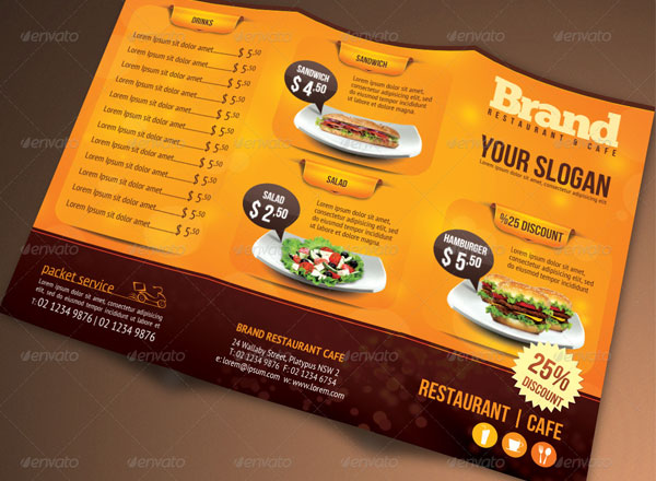 Trifold Brochure Restaurant Cafe Menu PSD Template