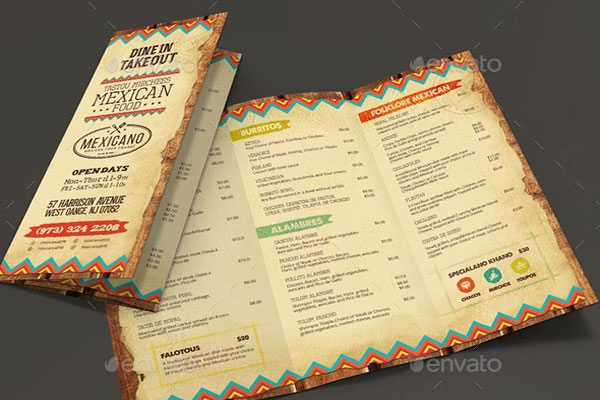 Trifold Mexican Food Menu Template
