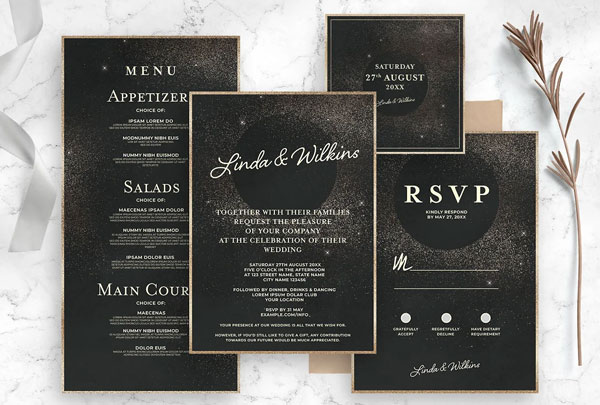 Black and Gold Wedding Invitation Template