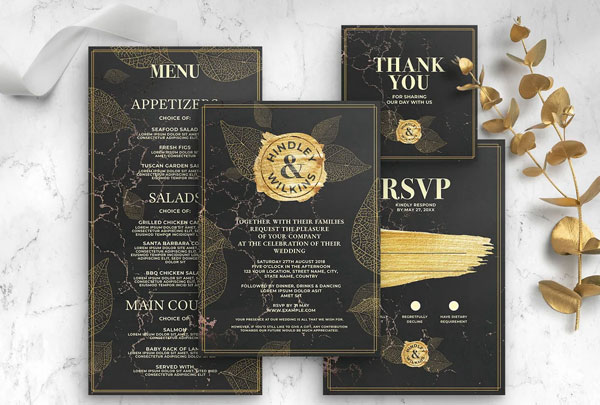 Black and Gold Wedding Stationery Template