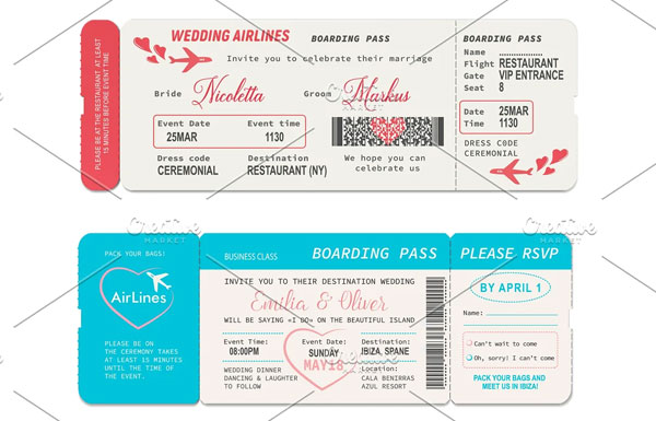 Boarding Pass Style Wedding Invitation Template