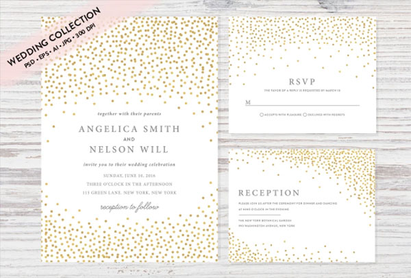 Gold Confetti Wedding Invitation Set