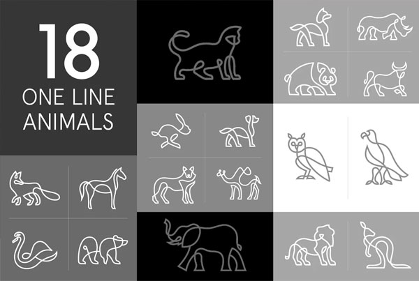 One Line Animals Logo Design