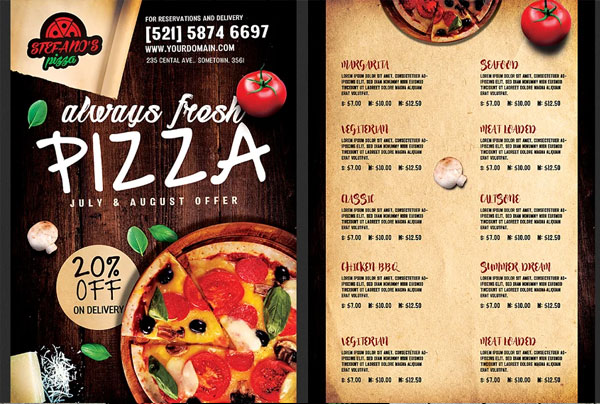 Pizza Flyer Menu Printable Template