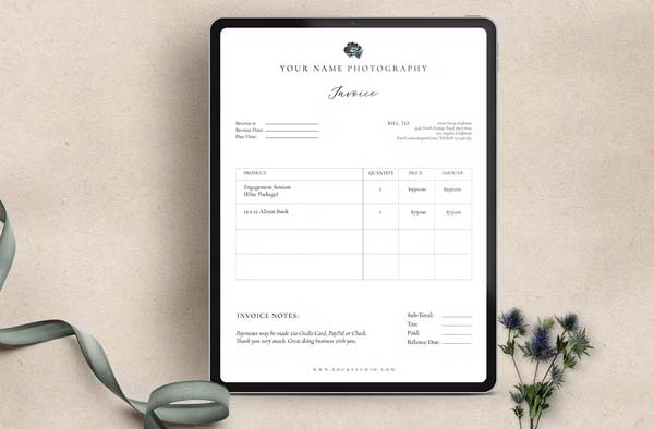 Download Printable Photography Invoice Template