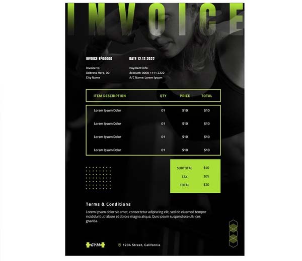 Free Gym Invoice Excel Template