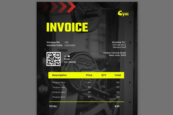 Free Gym Invoice Template PDF