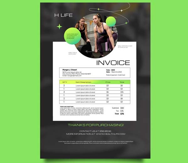 Gym Invoice Free Template Excel