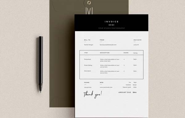 Printable Photography Invoice Template PDF Download