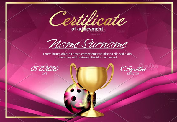 Bowling Game Certificate Diploma Template