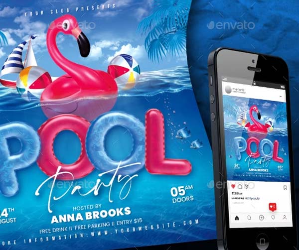 Editable Pool Party Flyer Template Free Download