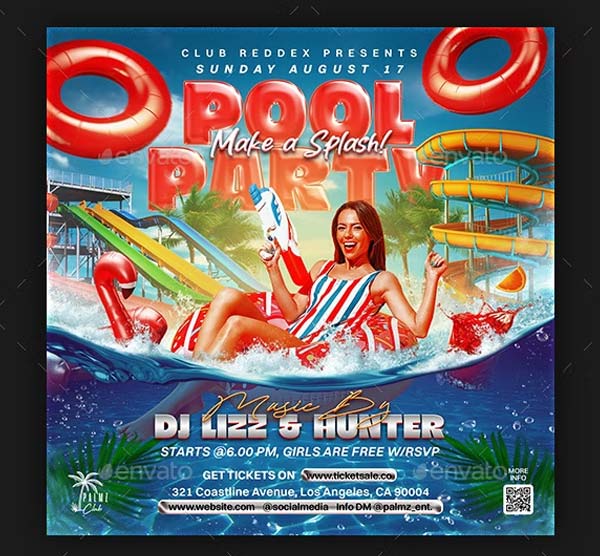 Editable Pool Party Flyer Template