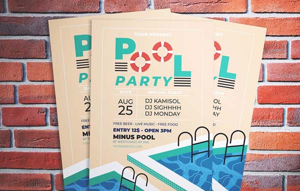 Summer Pool Party Flyer Printable Template